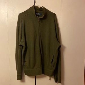 Olive Green Polo Ralph Lauren Full Zip Sweater. Size Large